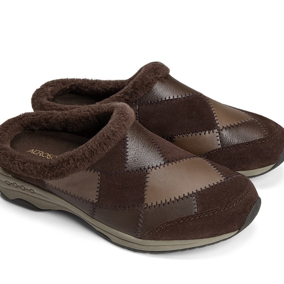 Easy Spirit Women’s 7.5 Brown Patchwork Leather Faux Fur Slip-On Clogs - Picture 6 of 6